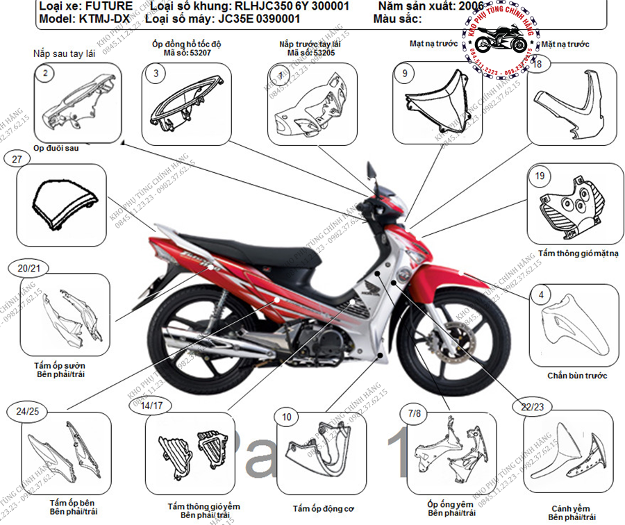 Dàn Áo Honda Future 125 FI Đời 2013  Chuyên cung cấp phụ tùng xe máy hãng  xe máy UMV dầu nhớt các loại 